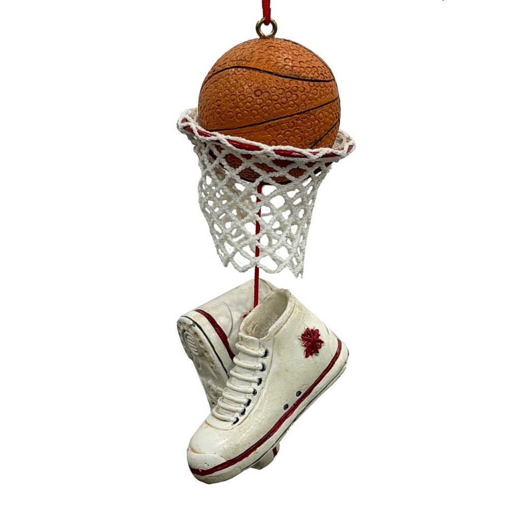 Basketball And Net With Sneakers Christmas Ornament Resin Hoops Sports 4 inch